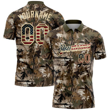 Laden Sie das Bild in den Galerie-Viewer, Custom Camo Vintage USA Flag Cream-Olive Camo Woodland Forest Camouflage Salute To Service Patriotic Performance Polo Shirt