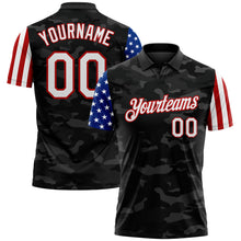 Загрузить изображение в средство просмотра галереи, Custom Camo White Red-Black Stars & Stripes Two Tone Salute To Service Performance Polo Shirt