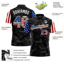 Laden Sie das Bild in den Galerie-Viewer, Custom Camo USA Flag Black-White Stars & Stripes Two Tone Salute To Service Patriotic Performance Polo Shirt