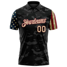 Laden Sie das Bild in den Galerie-Viewer, Custom Camo Cream Crimson-Black Stars & Stripes Two Tone Salute To Service Patriotic Performance Polo Shirt