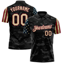 Laden Sie das Bild in den Galerie-Viewer, Custom Camo Cream Crimson-Black Stars & Stripes Two Tone Salute To Service Patriotic Performance Polo Shirt