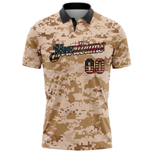 Load image into Gallery viewer, Custom Camo Vintage USA Flag-Black Patriotic Desert Camouflage Performance Polo Shirt