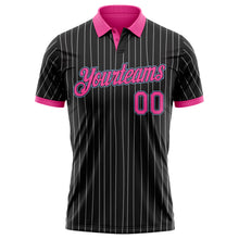 Load image into Gallery viewer, Custom Black White Pinstripe Pink-Light Blue Performance Polo Shirt