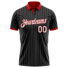 Load image into Gallery viewer, Custom Black White Pinstripe-Red Performance Polo Shirt