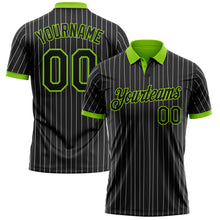 Charger l'image dans la galerie, Custom Black White Pinstripe-Neon Green Performance Polo Shirt