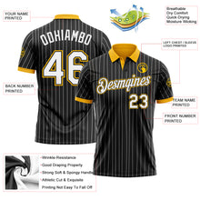 Charger l'image dans la galerie, Custom Black White Pinstripe-Gold Performance Polo Shirt