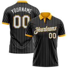 Charger l'image dans la galerie, Custom Black White Pinstripe-Gold Performance Polo Shirt
