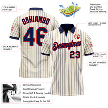 Laden Sie das Bild in den Galerie-Viewer, Custom Cream Navy Pinstripe-Red Performance Polo Shirt