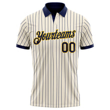 Load image into Gallery viewer, Custom Cream Navy Pinstripe-Yellow Performance Polo Shirt