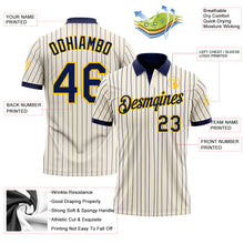 Load image into Gallery viewer, Custom Cream Navy Pinstripe-Yellow Performance Polo Shirt
