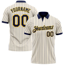 Load image into Gallery viewer, Custom Cream Navy Pinstripe-Yellow Performance Polo Shirt