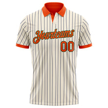 Load image into Gallery viewer, Custom Cream Navy Pinstripe Orange-Green Performance Polo Shirt