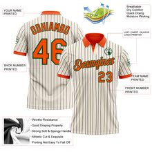 Load image into Gallery viewer, Custom Cream Navy Pinstripe Orange-Green Performance Polo Shirt