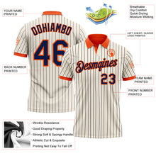 Load image into Gallery viewer, Custom Cream Navy Pinstripe-Orange Performance Polo Shirt