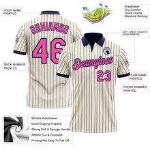 Load image into Gallery viewer, Custom Cream Navy Pinstripe-Pink Performance Polo Shirt