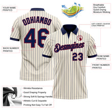 Load image into Gallery viewer, Custom Cream Navy Pinstripe-Crimson Performance Polo Shirt