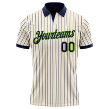 Load image into Gallery viewer, Custom Cream Navy Pinstripe-Neon Green Performance Polo Shirt