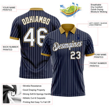Load image into Gallery viewer, Custom Navy White Pinstripe-Old Gold Performance Polo Shirt