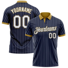 Load image into Gallery viewer, Custom Navy White Pinstripe-Old Gold Performance Polo Shirt
