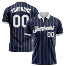 Загрузить изображение в средство просмотра галереи, Custom Navy White Pinstripe-Gray Performance Polo Shirt