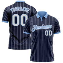 Laden Sie das Bild in den Galerie-Viewer, Custom Navy White Pinstripe-Light Blue Performance Polo Shirt