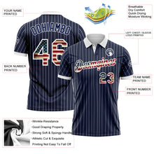 Laden Sie das Bild in den Galerie-Viewer, Custom Navy White Pinstripe-Vintage USA Flag Performance Polo Shirt
