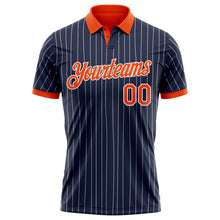 Laden Sie das Bild in den Galerie-Viewer, Custom Navy White Pinstripe-Orange Performance Polo Shirt