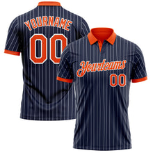 Laden Sie das Bild in den Galerie-Viewer, Custom Navy White Pinstripe-Orange Performance Polo Shirt