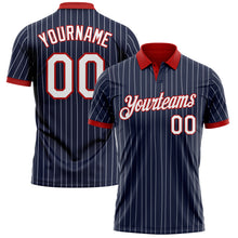Laden Sie das Bild in den Galerie-Viewer, Custom Navy White Pinstripe-Red Performance Polo Shirt