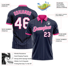 Laden Sie das Bild in den Galerie-Viewer, Custom Navy White Pinstripe-Pink Performance Polo Shirt