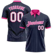 Laden Sie das Bild in den Galerie-Viewer, Custom Navy White Pinstripe-Pink Performance Polo Shirt