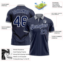 Charger l'image dans la galerie, Custom Navy White Pinstripe-Gray Performance Polo Shirt