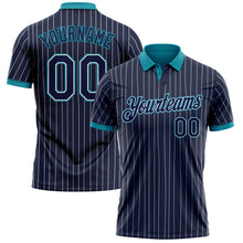 Laden Sie das Bild in den Galerie-Viewer, Custom Navy White Pinstripe-Teal Performance Polo Shirt