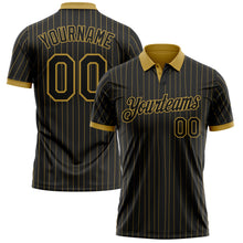 Laden Sie das Bild in den Galerie-Viewer, Custom Black Old Gold Pinstripe-Old Gold Performance Polo Shirt