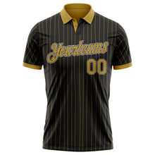 Charger l'image dans la galerie, Custom Black Old Gold Pinstripe Old Gold-White Performance Polo Shirt