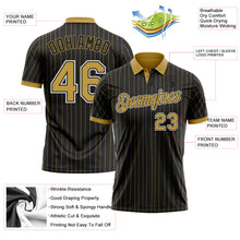 Charger l'image dans la galerie, Custom Black Old Gold Pinstripe Old Gold-White Performance Polo Shirt