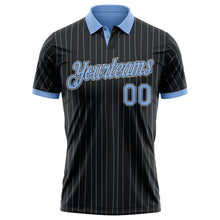 Laden Sie das Bild in den Galerie-Viewer, Custom Black Light Blue Pinstripe-White Performance Polo Shirt