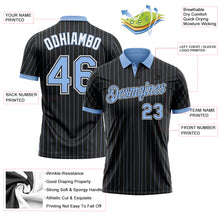 Laden Sie das Bild in den Galerie-Viewer, Custom Black Light Blue Pinstripe-White Performance Polo Shirt