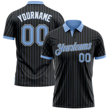 Laden Sie das Bild in den Galerie-Viewer, Custom Black Light Blue Pinstripe-White Performance Polo Shirt