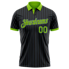 Загрузить изображение в средство просмотра галереи, Custom Black Light Blue Pinstripe Neon Green-Light Blue Performance Polo Shirt