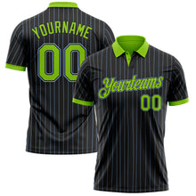 Загрузить изображение в средство просмотра галереи, Custom Black Light Blue Pinstripe Neon Green-Light Blue Performance Polo Shirt