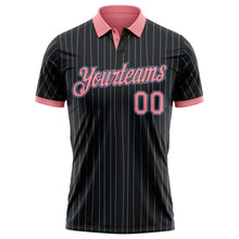 Загрузить изображение в средство просмотра галереи, Custom Black Light Blue Pinstripe-Medium Pink Performance Polo Shirt