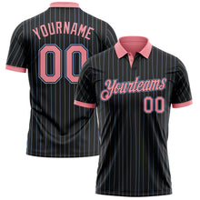 Загрузить изображение в средство просмотра галереи, Custom Black Light Blue Pinstripe-Medium Pink Performance Polo Shirt