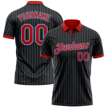 Load image into Gallery viewer, Custom Black Light Blue Pinstripe-Red Performance Polo Shirt