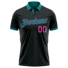 Charger l'image dans la galerie, Custom Black Teal Pinstripe-Pink Performance Polo Shirt
