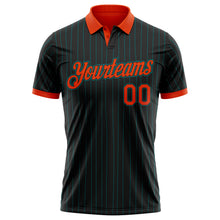 Laden Sie das Bild in den Galerie-Viewer, Custom Black Teal Pinstripe Orange-Teal Performance Polo Shirt