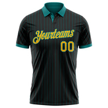 Load image into Gallery viewer, Custom Black Teal Pinstripe-Gold Performance Polo Shirt