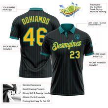 Load image into Gallery viewer, Custom Black Teal Pinstripe-Gold Performance Polo Shirt