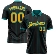 Load image into Gallery viewer, Custom Black Teal Pinstripe-Gold Performance Polo Shirt
