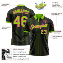 Загрузить изображение в средство просмотра галереи, Custom Black Neon Green Pinstripe-Pink Performance Polo Shirt